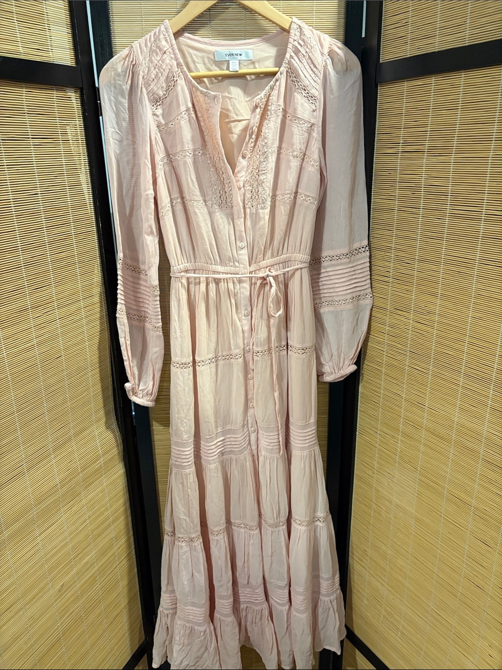 Ever New Blush Pink Button-Down Maxi Dress with Tie Waist